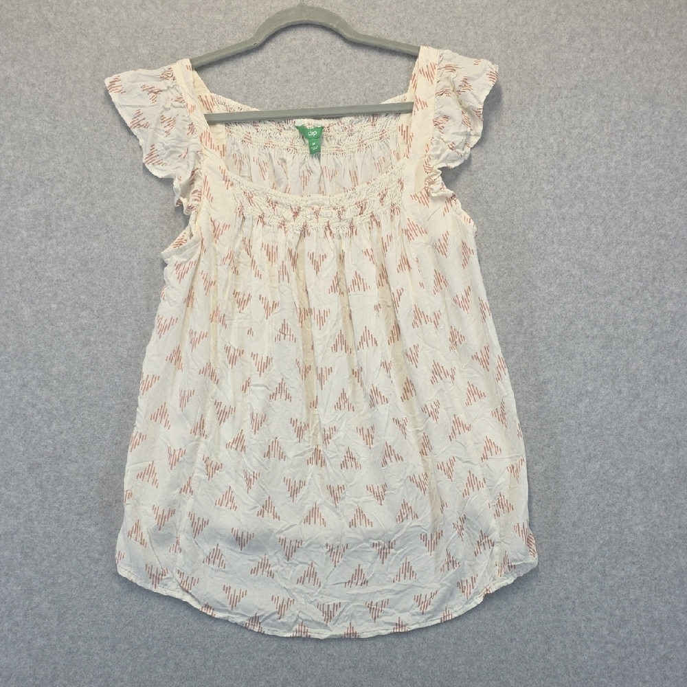 Dip White Flutter Sleeve Blouse XL Boho Smocked Lightweight Top